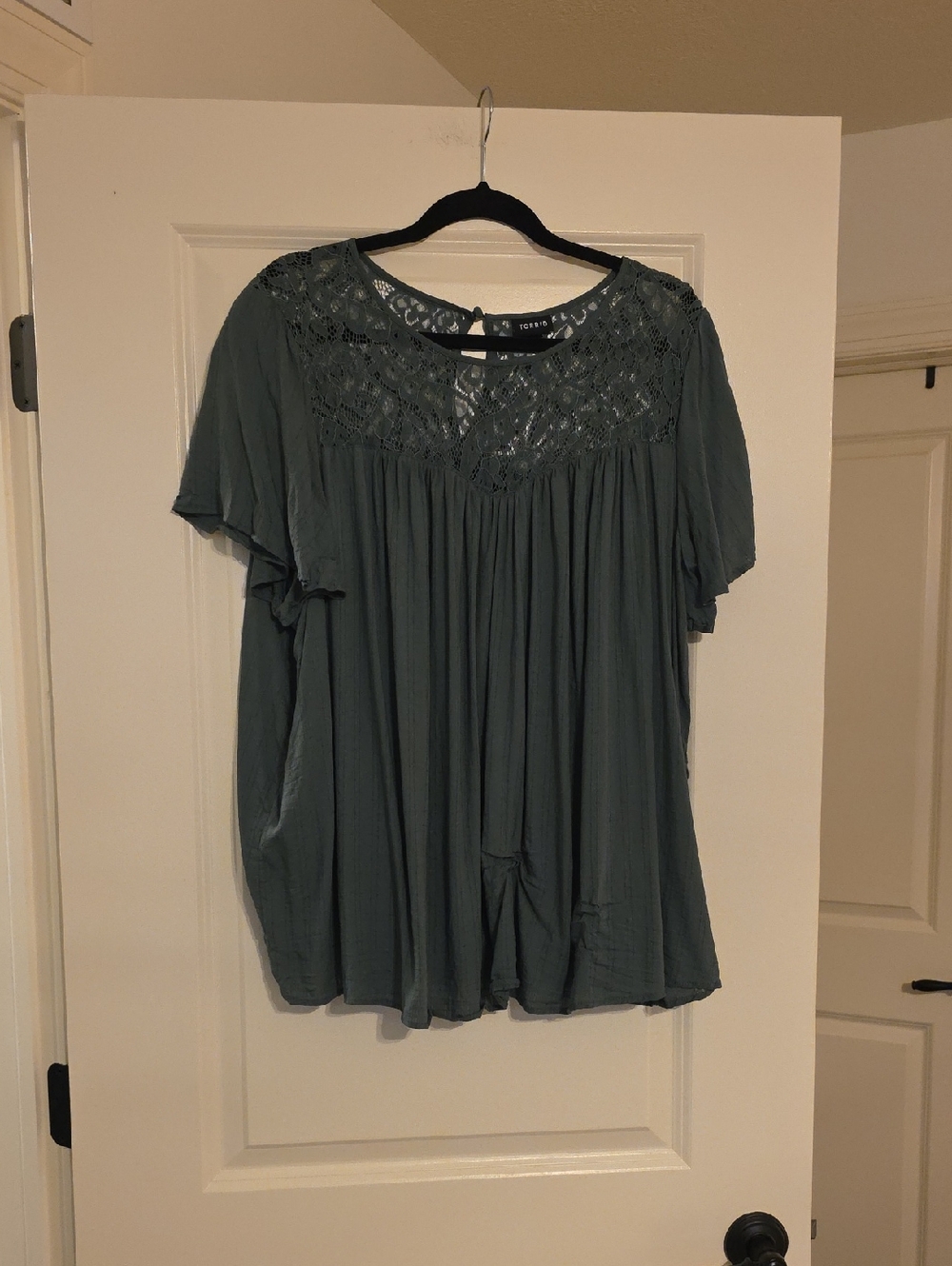 Torrid 3Xl Flowy Crochet-Yoke Women's Top - Slate Green